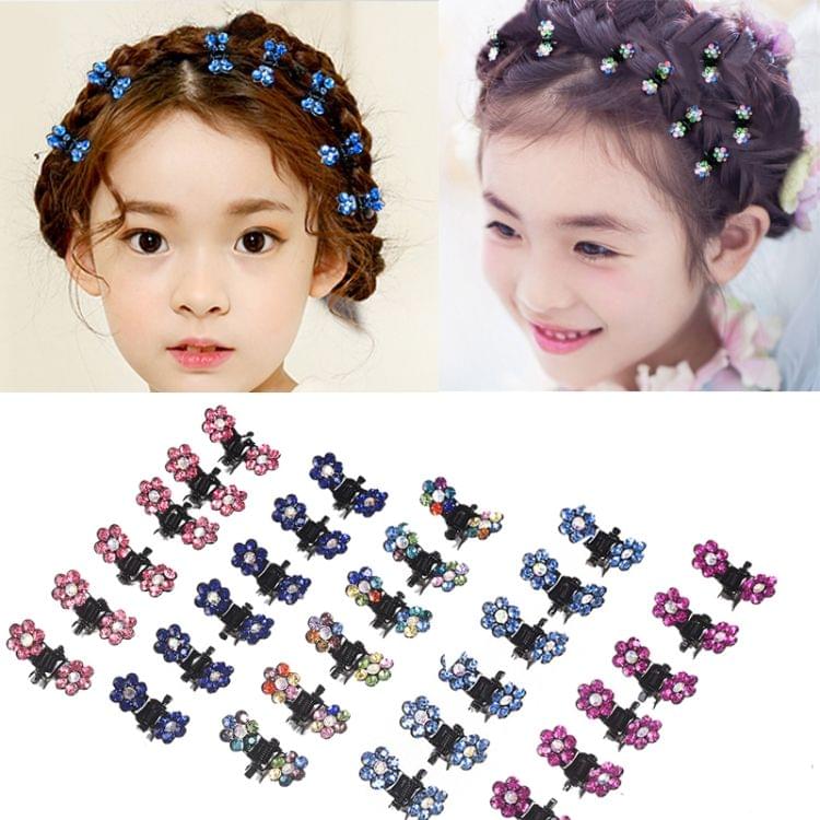 12 PCS Crystal Rhinestone Flower Hair Claw Hairpins Hair Accessories Children Small Catch Clip(Purple)