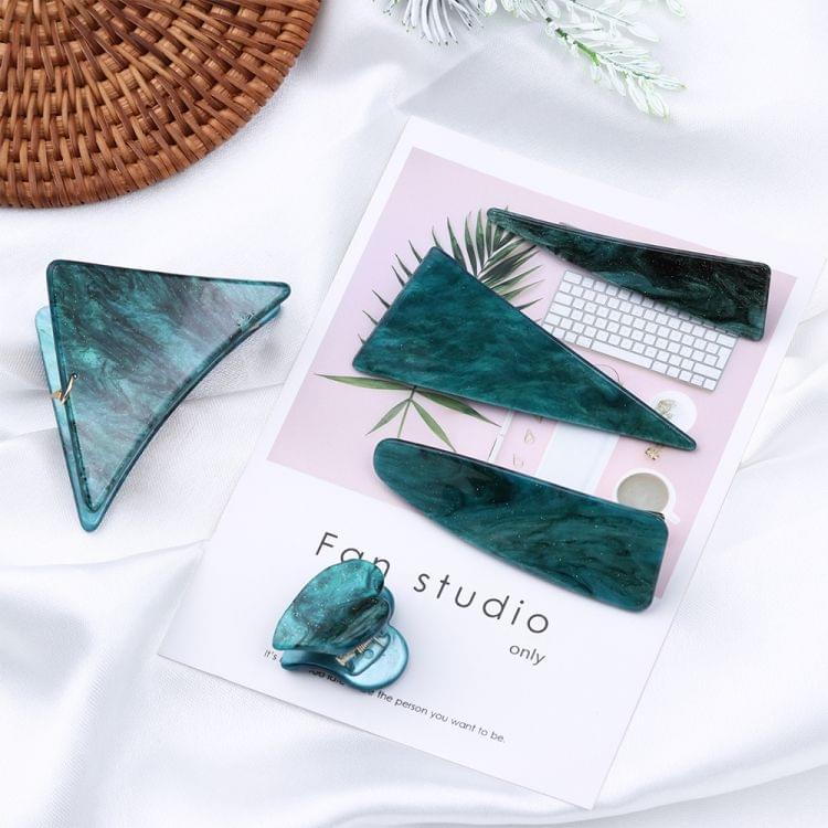 3 PCS Vintage Emerald Series Geometrical Triangle Hairpins Grasp Clip Hair Accessories(Curved triangle)