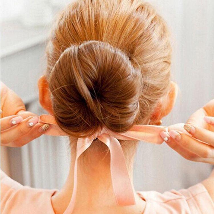 2 PCS Hair Curls Bun Head Band Hair Maker Silk Ribbon Bowknot Hairband Small Size(Black)