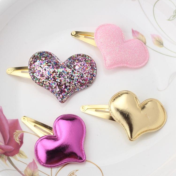 2 PCS Metal Color Children Shiny Hairgrips Baby Hairpins Girls Hair Accessories, Size:4.7cm(Pink Heart)