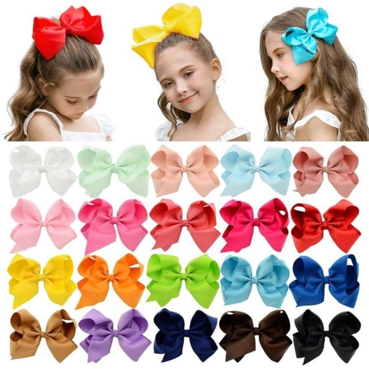 5 PCS 6 Inch Colorful Kids Girls Big Solid Ribbon Hair Bow Clips(36)