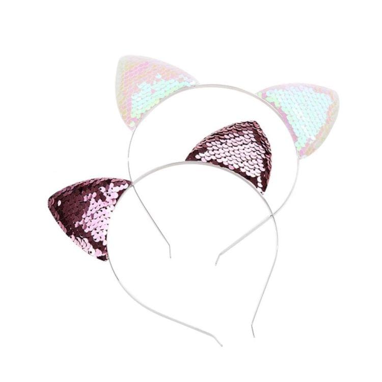 Glitter Flip Sequins Cat Ear Girl Hairband Headband Hair Hoop(Red)