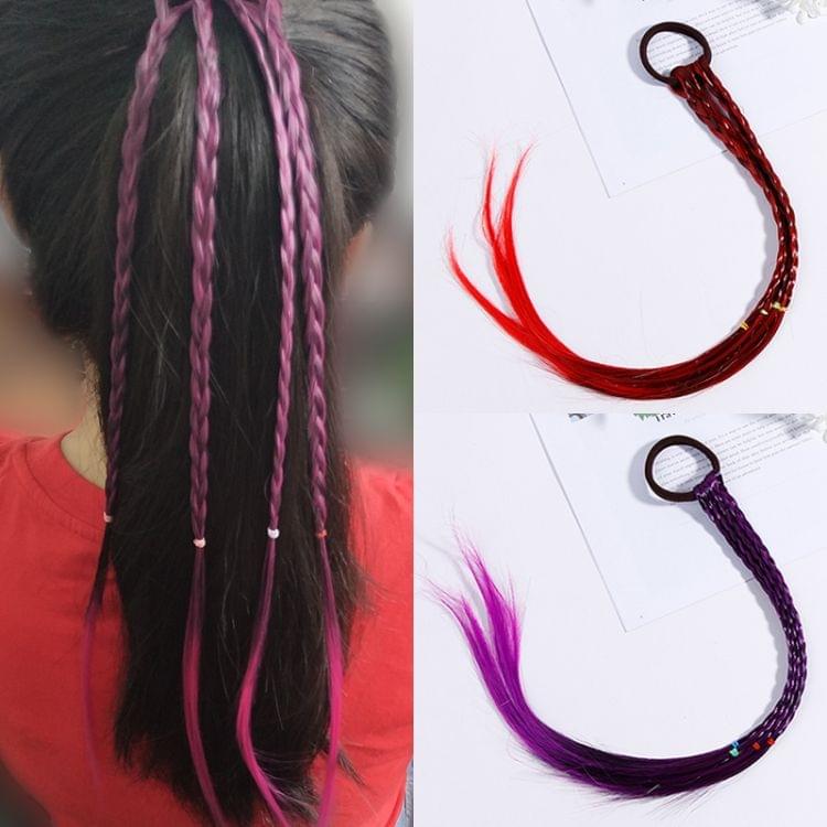 2 PCS Colorful Wigs Ponytail Hair Ornament Headbands Rubber Bands Beauty Hair Bands(Pink)