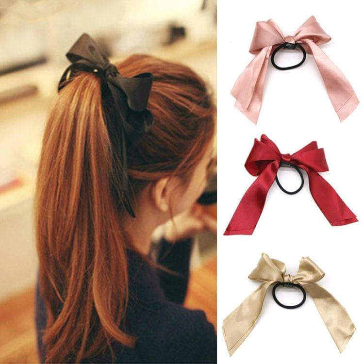 3 PCS Ribbon Bows Elastic Hair Band Scrunchies Ponytail Holder Headbands Hair Accessories(Pink)