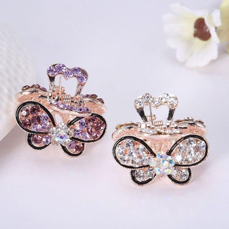 Fashion Vintage Women Crystal Rhinestone Hairpins Mini Butterfly Hair Claws Hair Accessories(Purple)