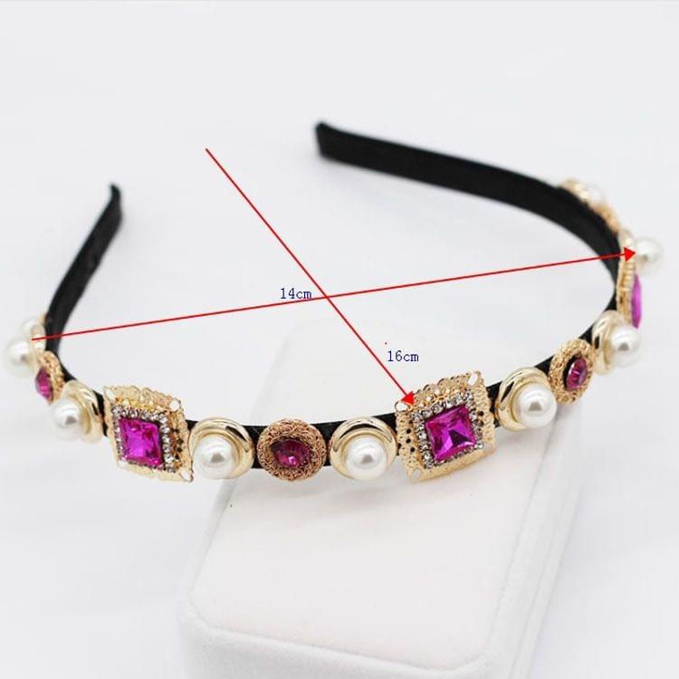 Baroque Retro Square Gemstone Pearl Simple Multicolor Wild Headband(Black)