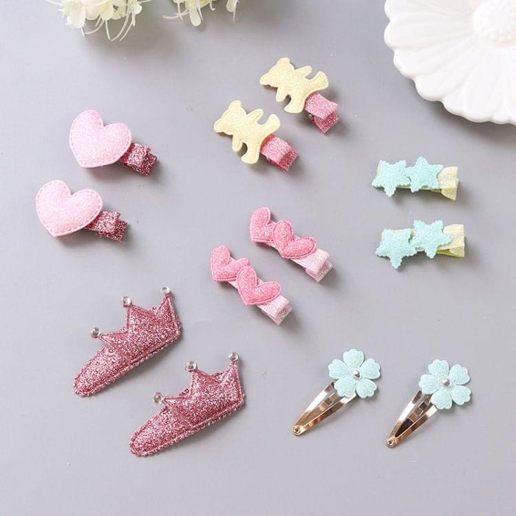 5 PCS Cute Crown Flowers Barrettes BB Clip(2Heart-pale pink)