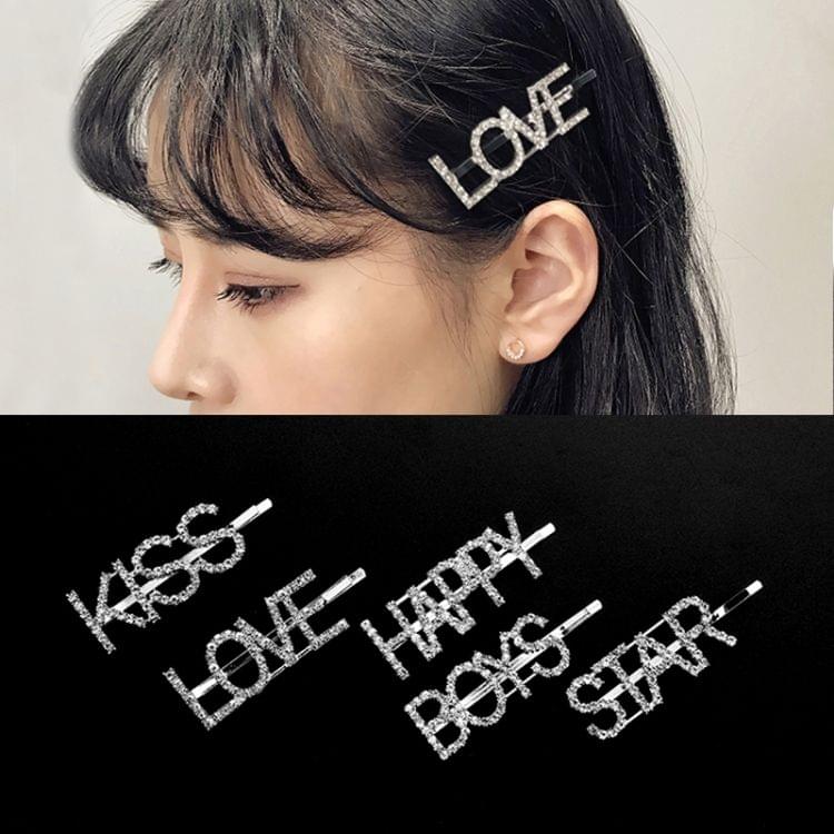 Fashion Luxury Crystal Rhinestones Hair Clips Women Letters Hairgrip Headwear(HAPPY)