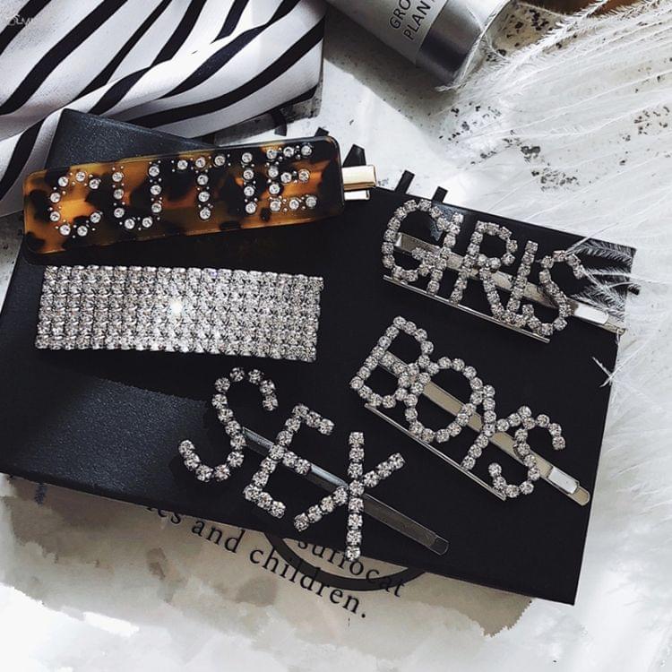 Fashion Luxury Crystal Rhinestones Hair Clips Women Letters Hairgrip Headwear(HAPPY)