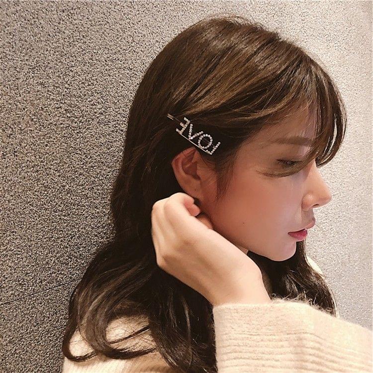 Fashion Luxury Crystal Rhinestones Hair Clips Women Letters Hairgrip Headwear(HAPPY)