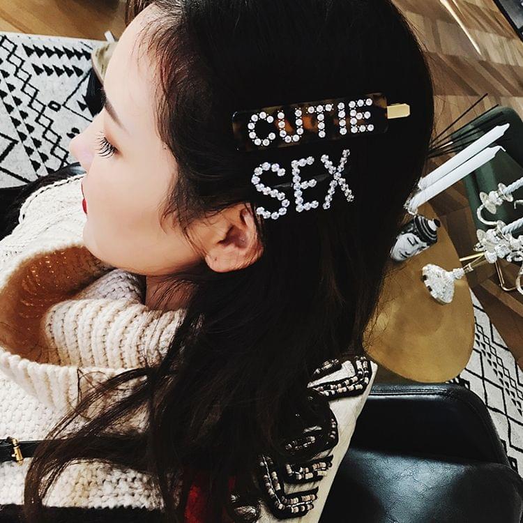 Fashion Luxury Crystal Rhinestones Hair Clips Women Letters Hairgrip Headwear(HAPPY)