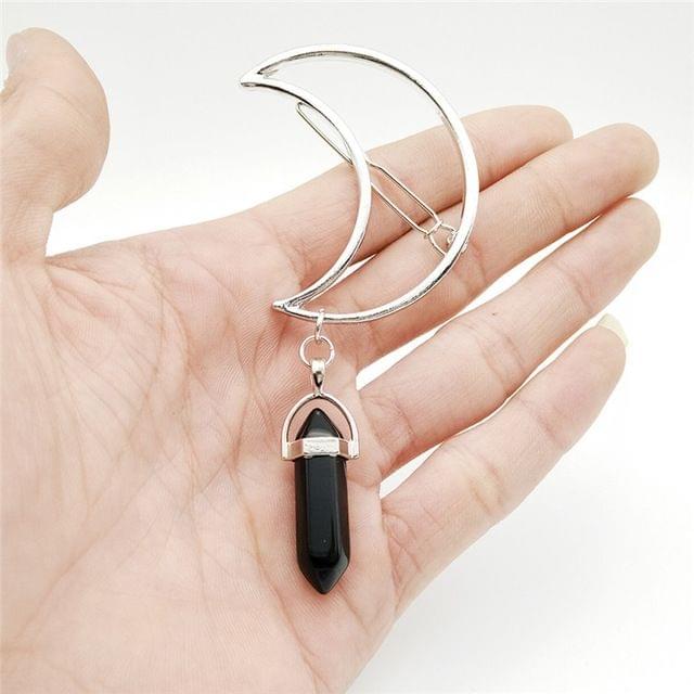 Women Moon Hexagon Pendant Hair Band Hair Accessories(Black )
