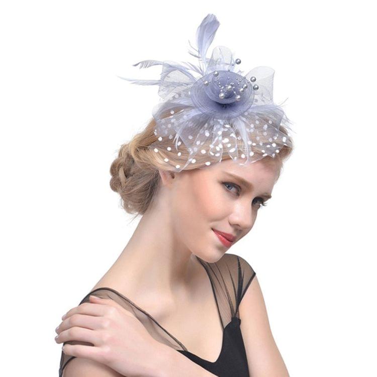 Handmade Bride Mesh Hair Accessories Wedding Photo Hat Headwear(Navy)