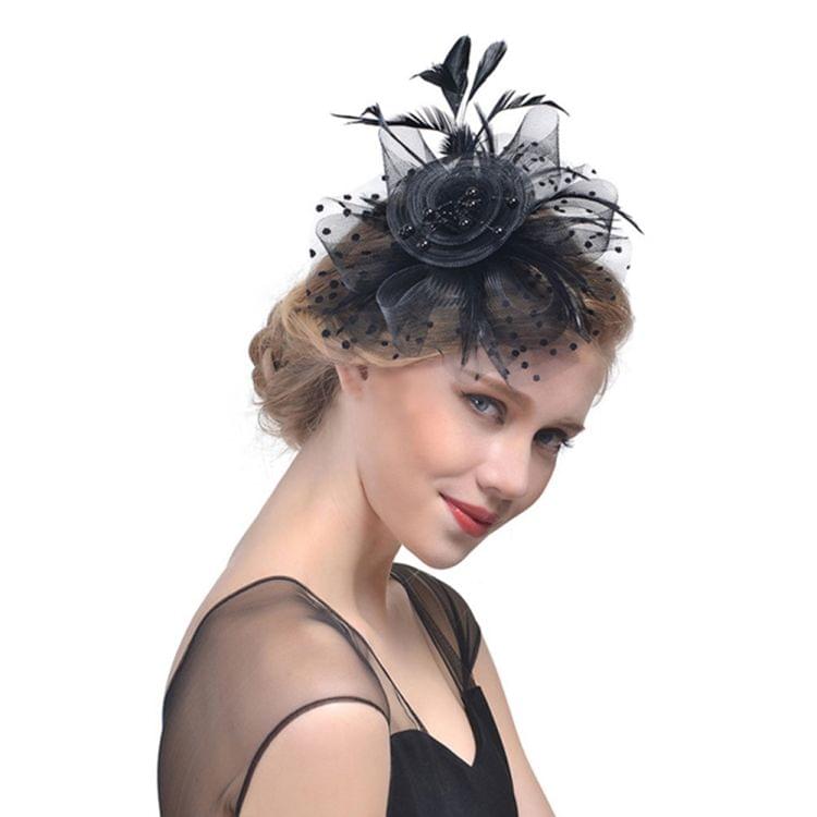 Handmade Bride Mesh Hair Accessories Wedding Photo Hat Headwear(Navy)