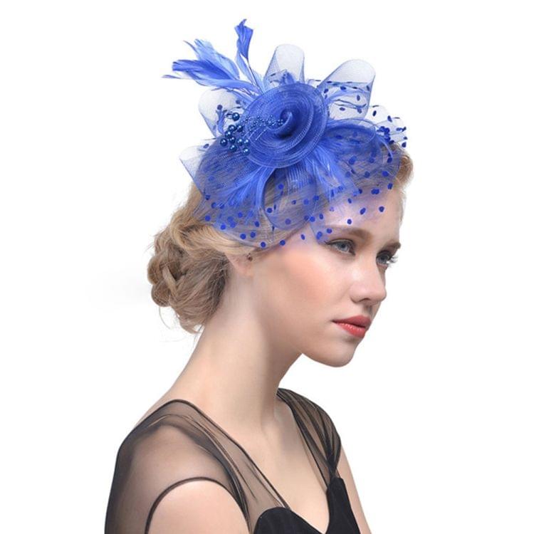 Handmade Bride Mesh Hair Accessories Wedding Photo Hat Headwear(Navy)