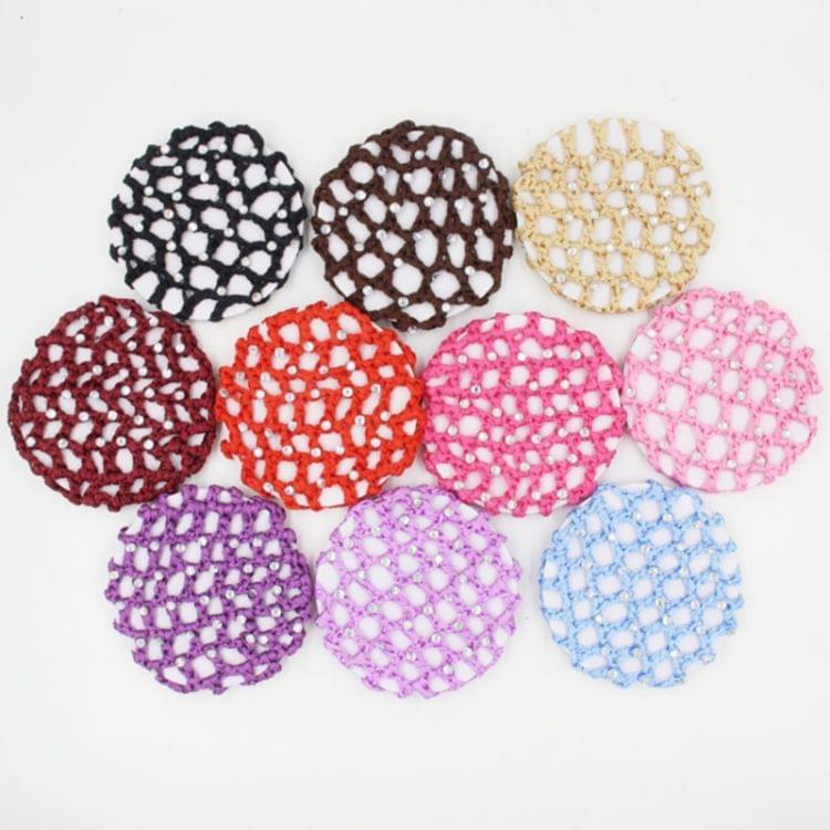 20 PCS Beautiful Diamonds Bun Cover Snood Women Hair Net Ballet Dance Skating Headwear Accessories(Magenta)