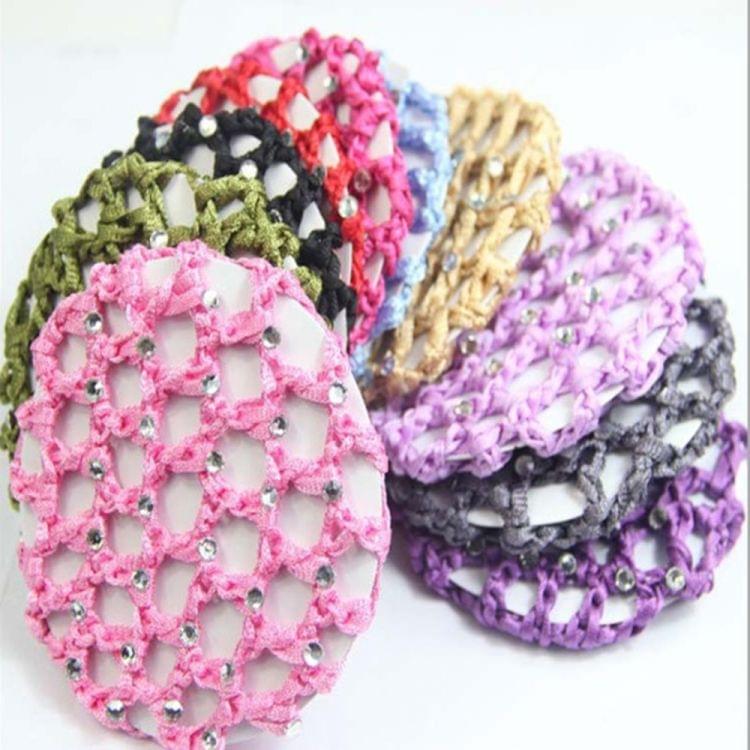 20 PCS Beautiful Diamonds Bun Cover Snood Women Hair Net Ballet Dance Skating Headwear Accessories(Magenta)