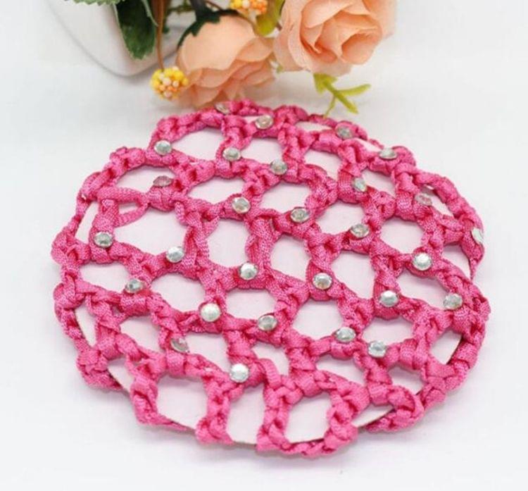 20 PCS Beautiful Diamonds Bun Cover Snood Women Hair Net Ballet Dance Skating Headwear Accessories(Magenta)