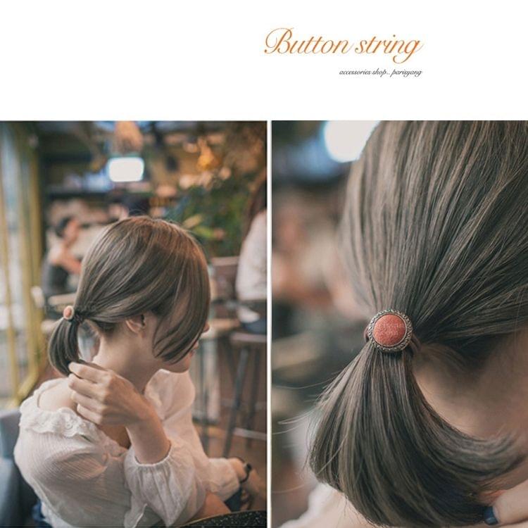 20 PCS Retro Cloth Button Style Elastic Rubber Hair Band Random Color Delivery