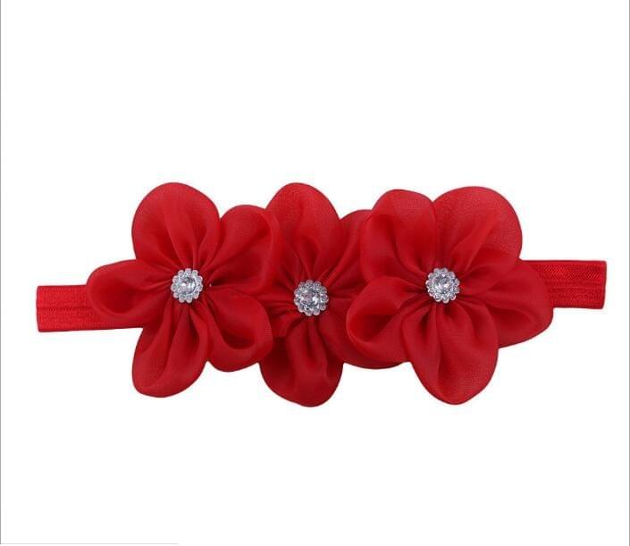 Ribbon Diamond Headband Newborn Hairband Girl Flower Head Children Hair Accessories(Red)