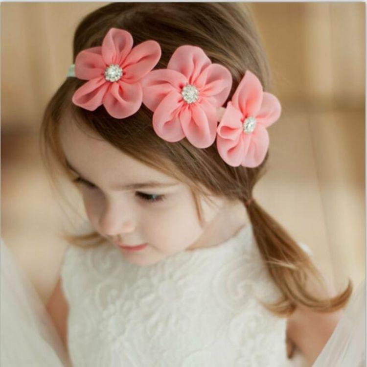 Ribbon Diamond Headband Newborn Hairband Girl Flower Head Children Hair Accessories(Red)