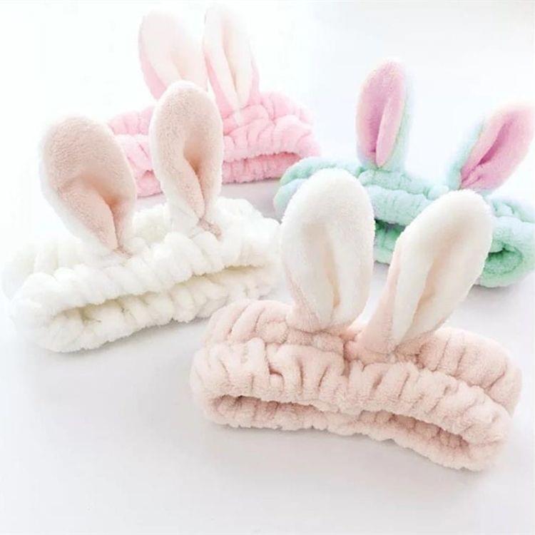 Cute Elastic Cat Ears Headbands Women Girls Makeup Face Washing Headband Hairdo Facial Mask Headwrap Hairband Hair Accessory(Beige)