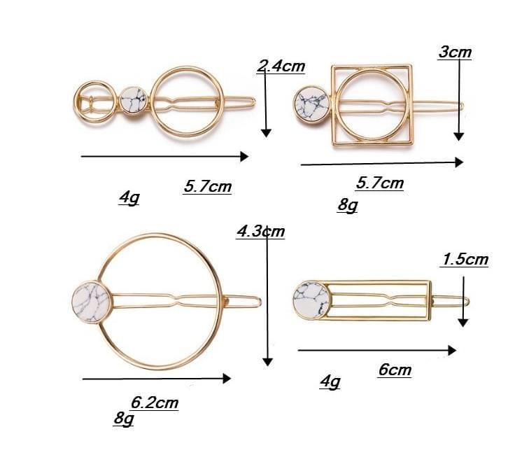 Simple Hair Accessories Alloy Geometric Rectangular Round Crack Natural Stone Hairpin Marble Edge Clip(H6 Black)