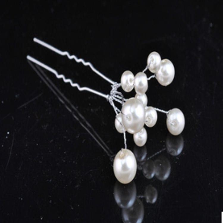 2 PCS Bridal Tiara Braid Wedding Dress Wedding Dress Hair Pearl Flower Shape Hairpin(White)