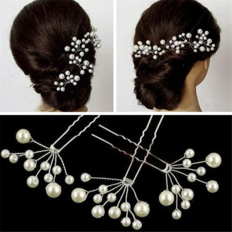 2 PCS Bridal Tiara Braid Wedding Dress Wedding Dress Hair Pearl Flower Shape Hairpin(White)
