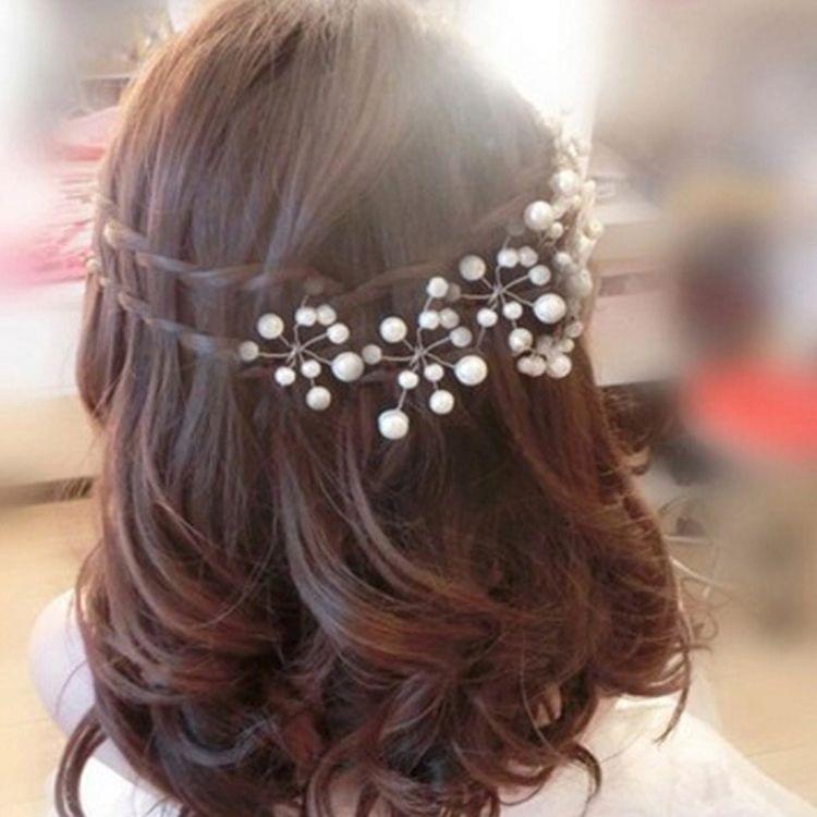 2 PCS Bridal Tiara Braid Wedding Dress Wedding Dress Hair Pearl Flower Shape Hairpin(White)