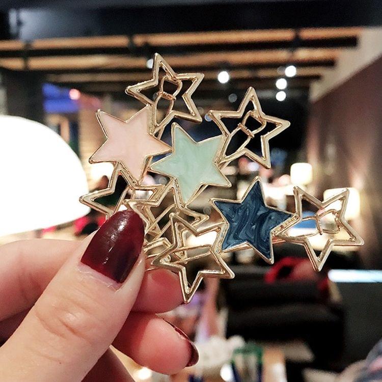 Women Cute Round Star Alloy Hair Ornament Hairpin Fashion Hair Accessories(Blue Star)
