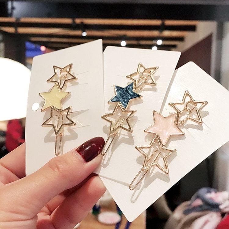 Women Cute Round Star Alloy Hair Ornament Hairpin Fashion Hair Accessories(Blue Star)