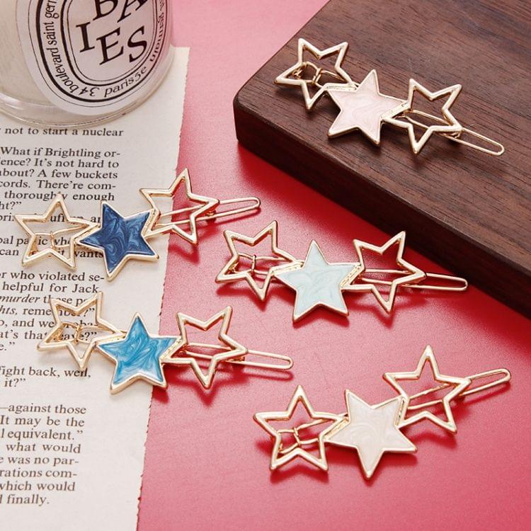 Women Cute Round Star Alloy Hair Ornament Hairpin Fashion Hair Accessories(Blue Star)