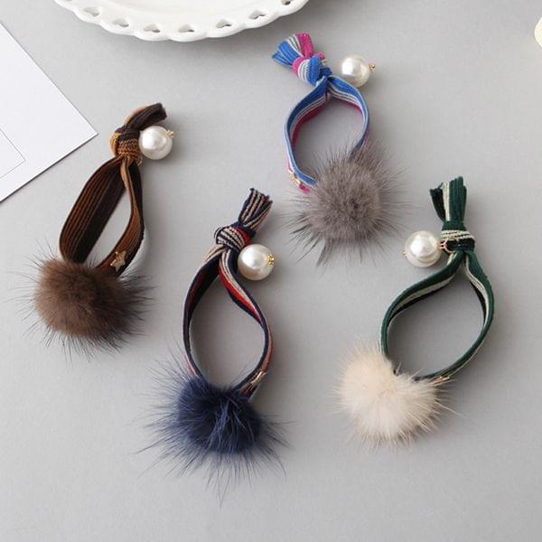 5 PCS Mink Ball Style Widened Stripe Elastic Rubber Hair Band Rope Random Color Delivery