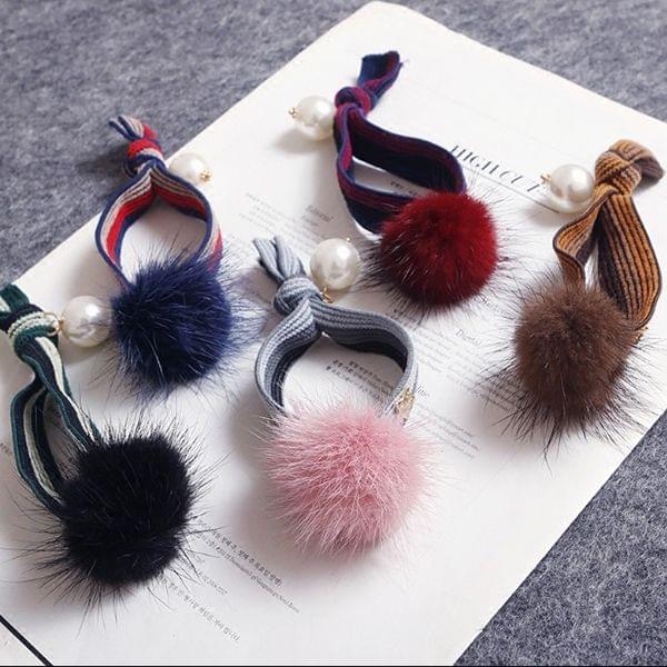 5 PCS Mink Ball Style Widened Stripe Elastic Rubber Hair Band Rope Random Color Delivery