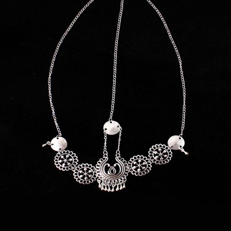 Silver Vintage Tassel Hair Jewelry Metal Coin Headband Long Punk Head Chain Piece Forehead Headpiece