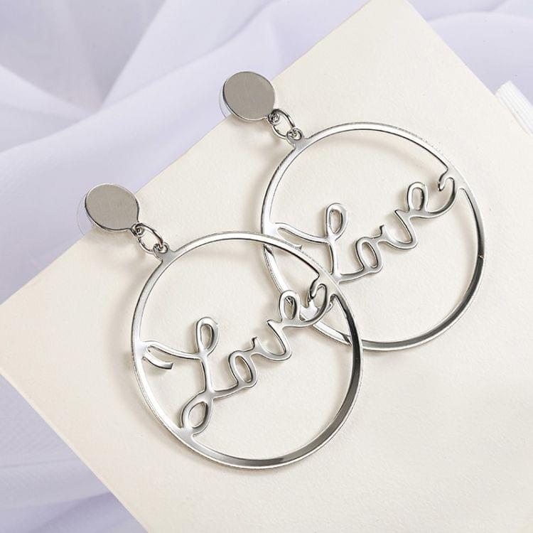 Geometric Love Large Hoop Earrings For Women(Silver)