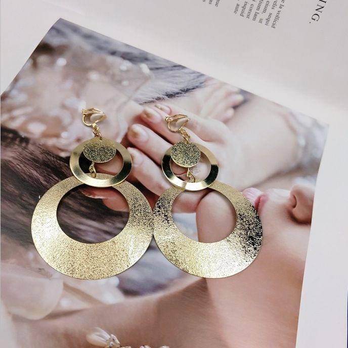 Personality Exaggerated Metal Retro Big Circle Exaggerated Ear Clip for Girls(Gold-color clip earings)