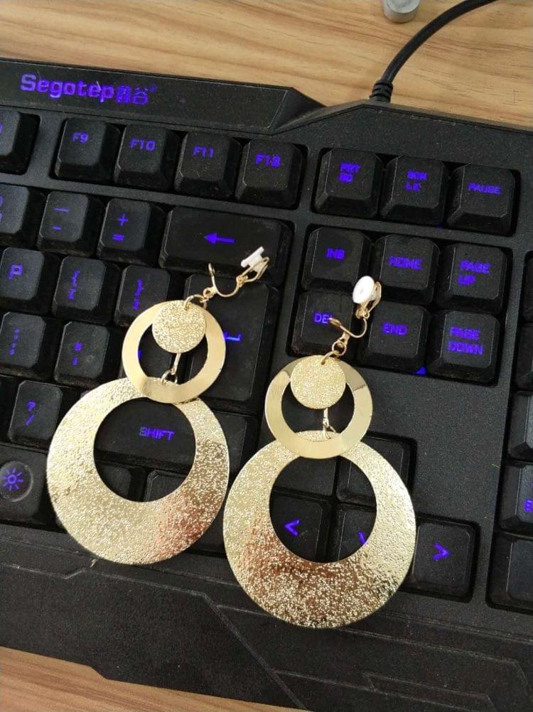 Personality Exaggerated Metal Retro Big Circle Exaggerated Ear Clip for Girls(Gold-color clip earings)