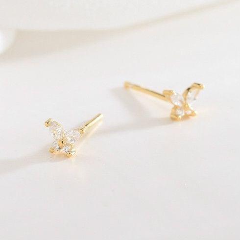 925 Sterling Silver Cute Small Butterfly Cubic Zirconia Stud Earrings For Women(Gold)