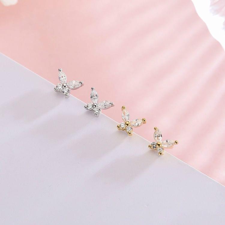 925 Sterling Silver Cute Small Butterfly Cubic Zirconia Stud Earrings For Women(Gold)