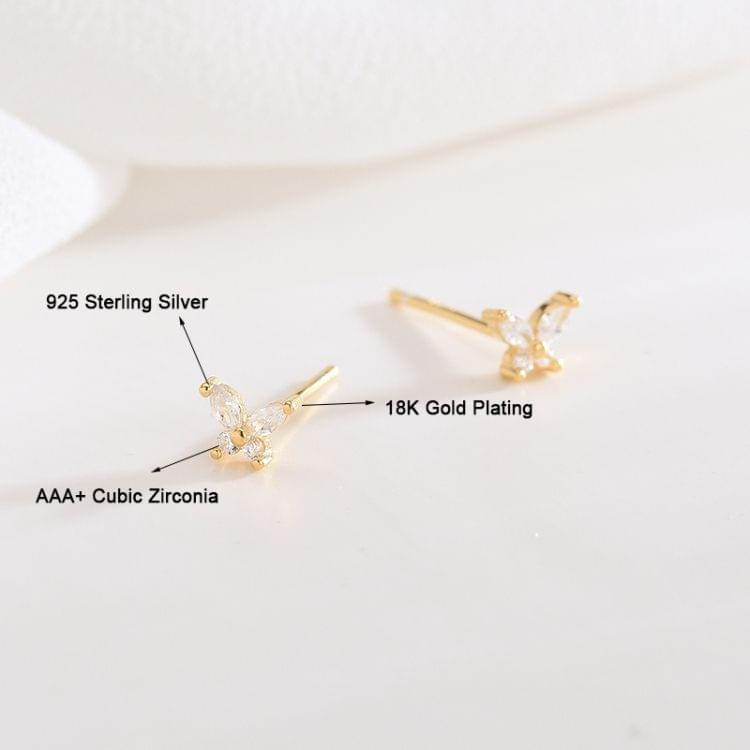 925 Sterling Silver Cute Small Butterfly Cubic Zirconia Stud Earrings For Women(Gold)