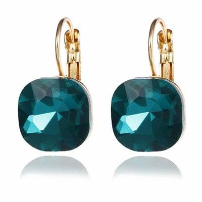 Women Fashion Color Square Stud Earrings Crystal Rhinestone Earring(Green)