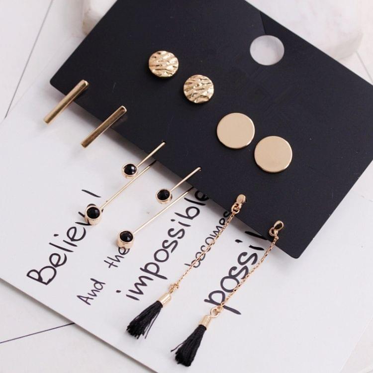 5 Pairs/Set Round Vertical Strip Drill Tassel Earrings Set