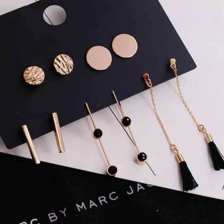 5 Pairs/Set Round Vertical Strip Drill Tassel Earrings Set