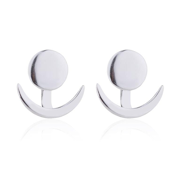 Trendy Crescent Moon Cute Ear Jackets Geometric Round Stud Earrings for Women, Metal Color:Gold