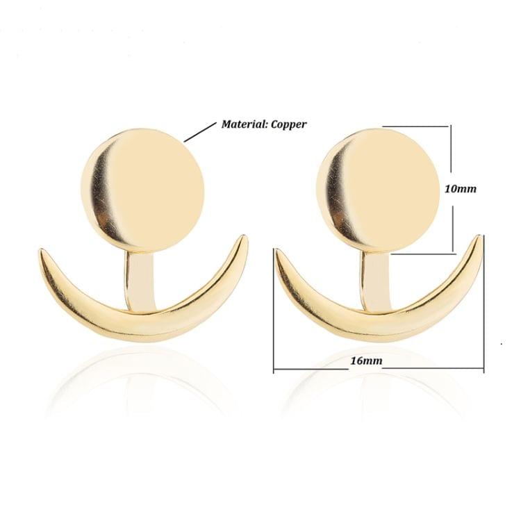 Trendy Crescent Moon Cute Ear Jackets Geometric Round Stud Earrings for Women, Metal Color:Gold