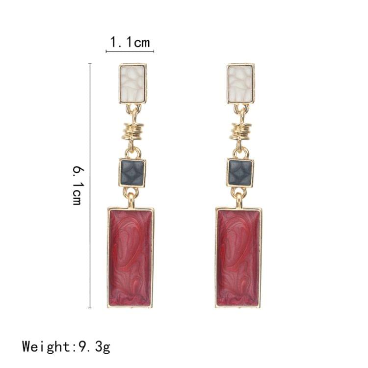 Female Small Fresh Oil Drop Rectangular Earrings Houndstooth Color Contrast Geometric Long Earrings