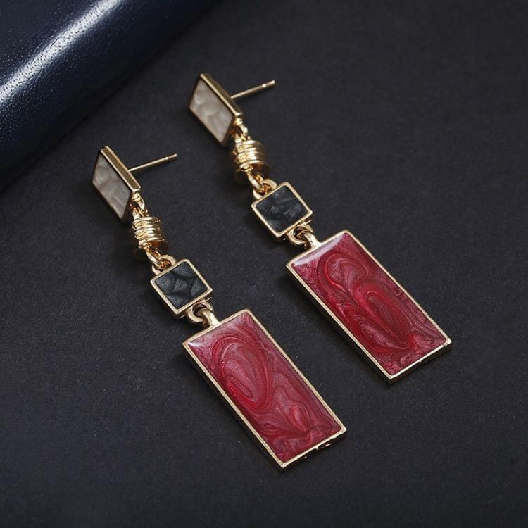 Female Small Fresh Oil Drop Rectangular Earrings Houndstooth Color Contrast Geometric Long Earrings