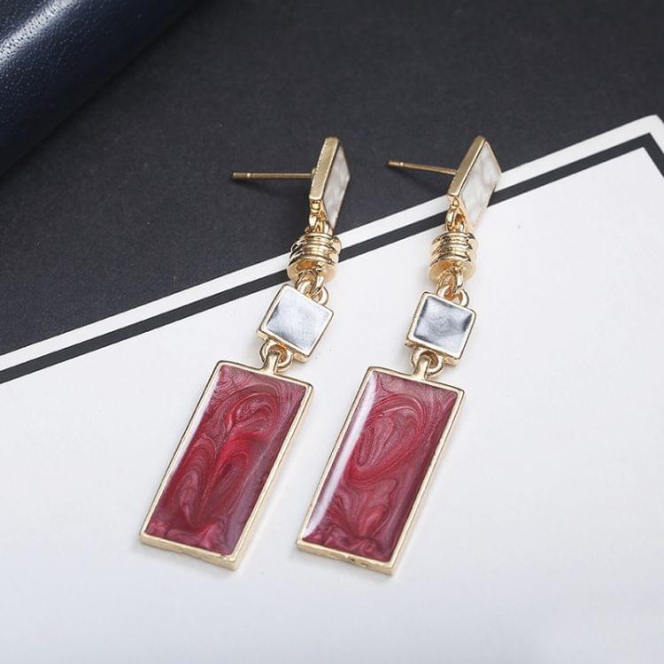 Female Small Fresh Oil Drop Rectangular Earrings Houndstooth Color Contrast Geometric Long Earrings